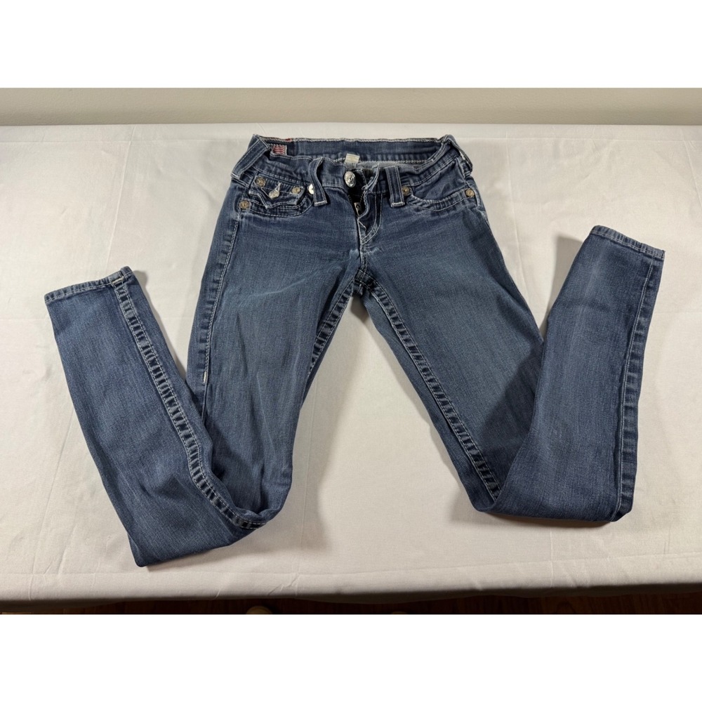Y2K Made in USA True Religion Misty Skinny Jeans Medium Wash Contrast Stitch 24